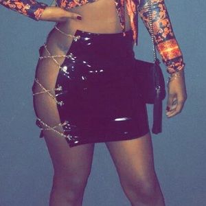 Gold Chained Latex Mini Skirt